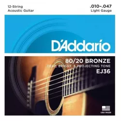 Струны для 12-струнной акустической гитары D'ADDARIO EJ36 (10-47)