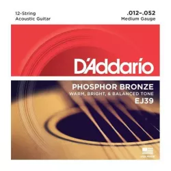 Струны для 12-стр акустической гитары D'ADDARIO EJ39 12-52