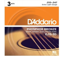 Струны для акустической гитары D'addario EJ15-3D (3 комплекта)