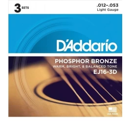 Струны для акустической гитары D'addario EJ16-3D (3 комплекта)