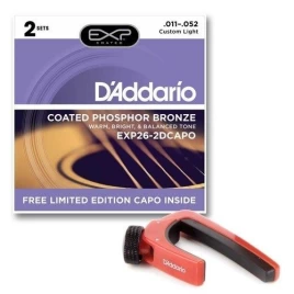 Струны для акустической гитары D'addario EXP26-2DCAPO (2 комплекта+каподастр в комплекте 11-52