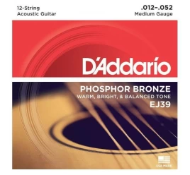 Струны для 12-стр акустической гитары D'ADDARIO EJ39 12-52