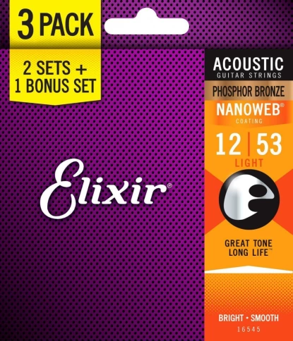 Струны для акустической гитары Elixir 16545 (3 Pack) 12-53 фото 2