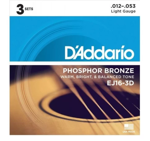 Струны для акустической гитары D'addario EJ16-3D (3 комплекта) фото 1