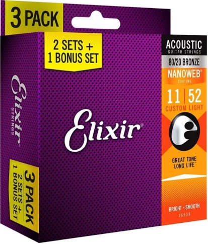 Струны для акустической гитары Elixir 16538 11-52 (3Pack) фото 1