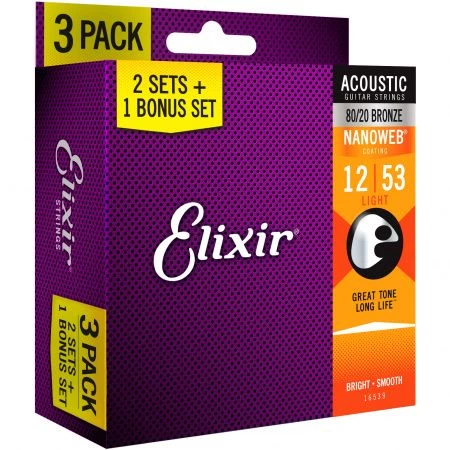 Струны для акустической гитары Elixir 16539 (3 pack) 12-53 фото 1