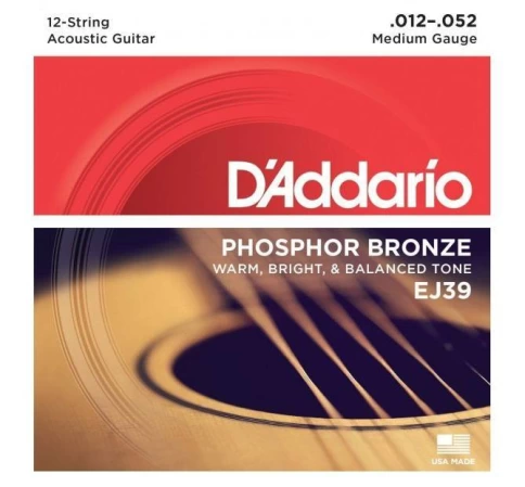 Струны для 12-стр акустической гитары D'ADDARIO EJ39 12-52 фото 1