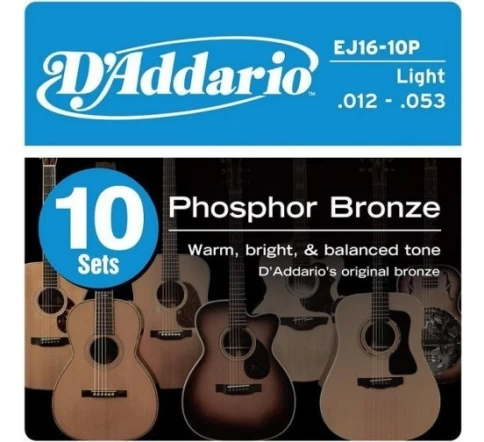 Струны для акустической гитары D'addario EJ16-10P (10 комплектов) фото 1