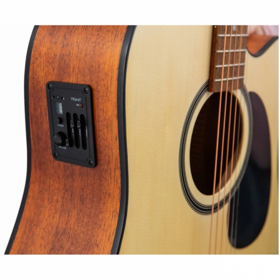 JET JDEC-255 OP - электроакустическая гитара, дредноут с вырезом, ель/красное дерево, цвет натуральный фото 5