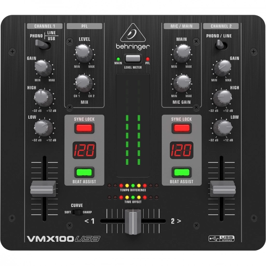 BEHRINGER VMX100USB - микшер для DJ, 2-канальный,Встроенный USB-интерфейс, МАС, РС фото 1
