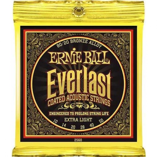 Струны для акустической гитары Ernie Ball 2560 Everlast Coated 80/20 Bronze Extra Light 10-50 фото 1